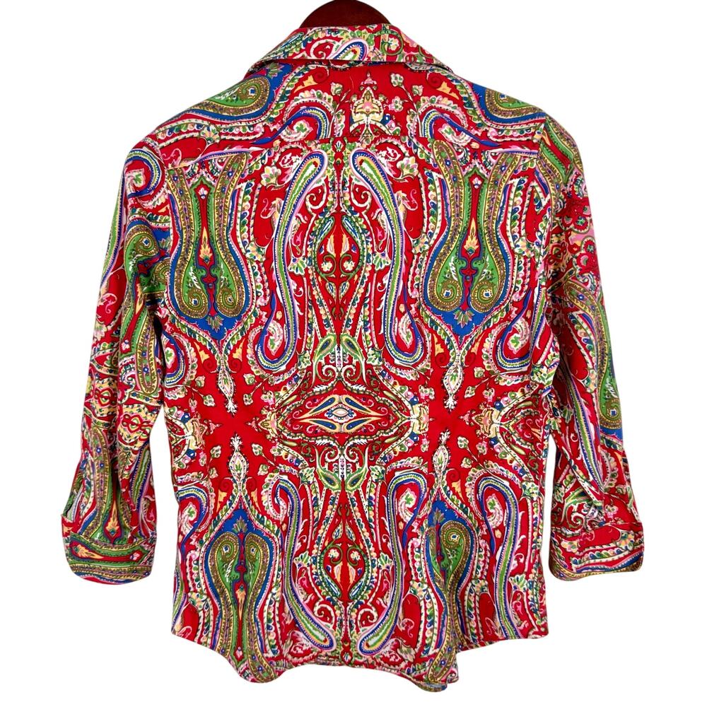 Ralph Lauren Womens Sz Small Non Iron Red Paisley Blouse Shirt Top Artsy - Picture 9 of 9